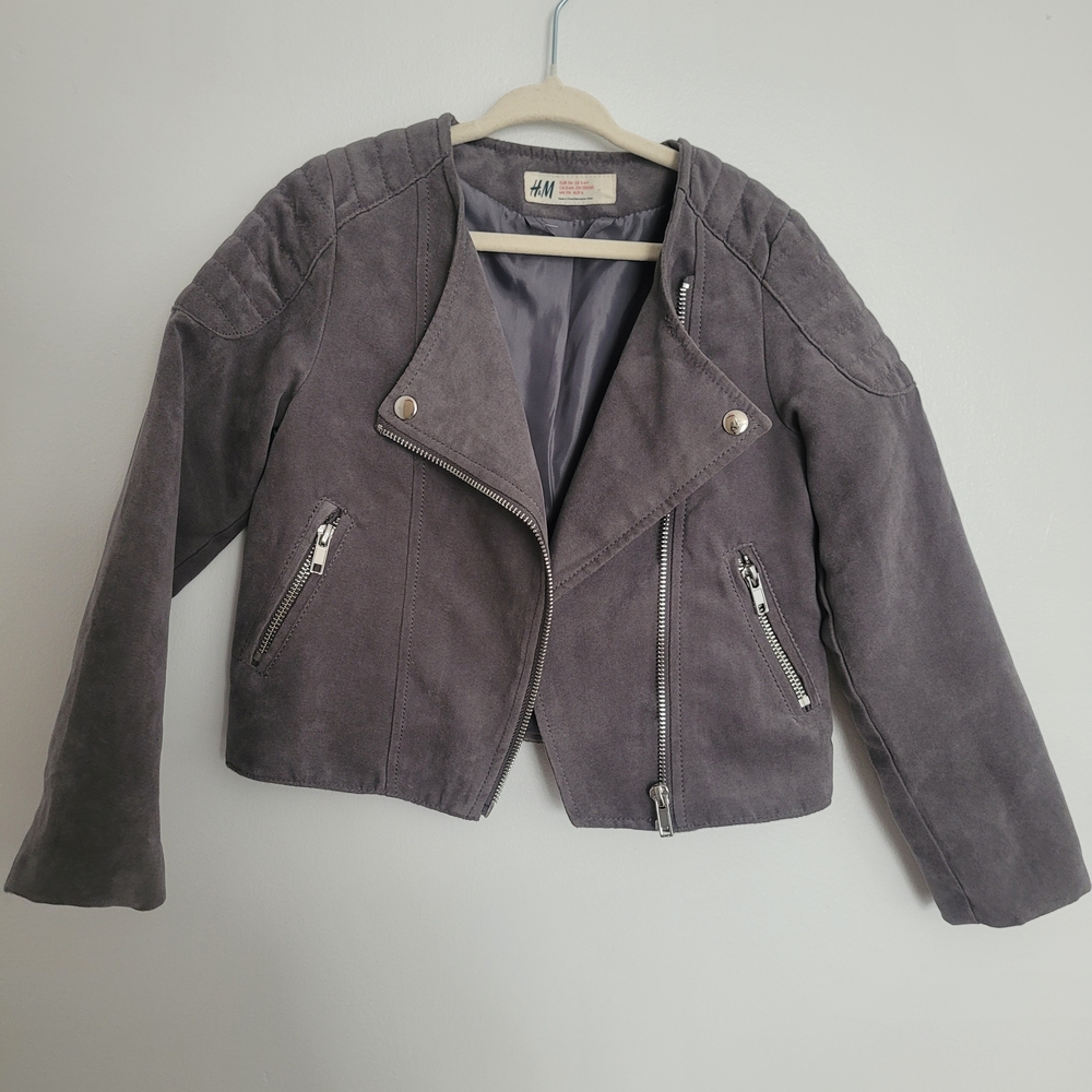 🧸2/20$ H&M Faux Suede Moto Jacket Size 5-6T Girl